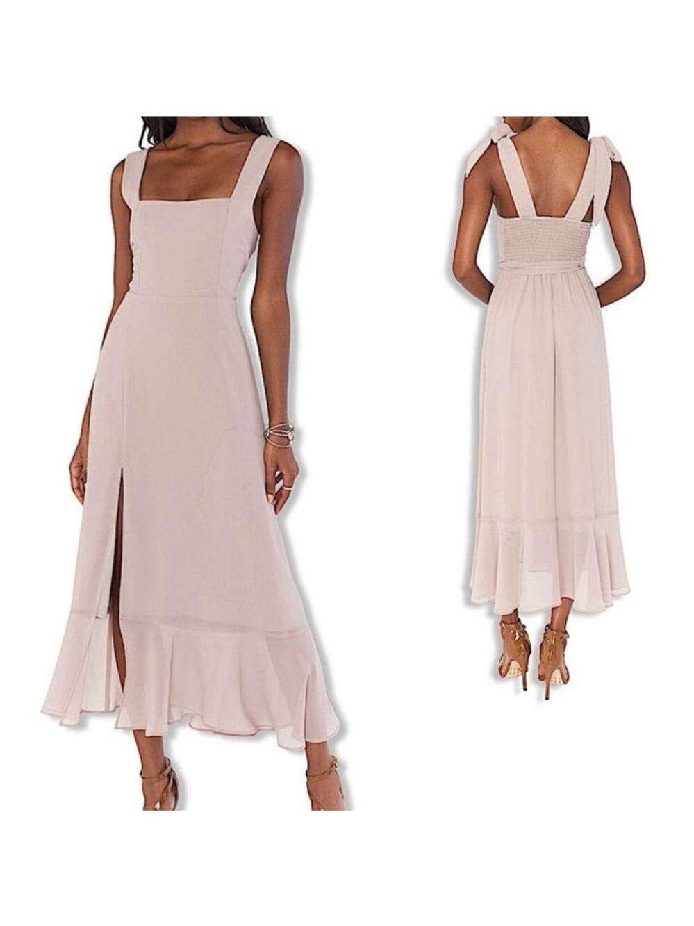 Show Me Your Mumu Claire Midi beige Chiffon Small NWT $188 retail bridal wedding